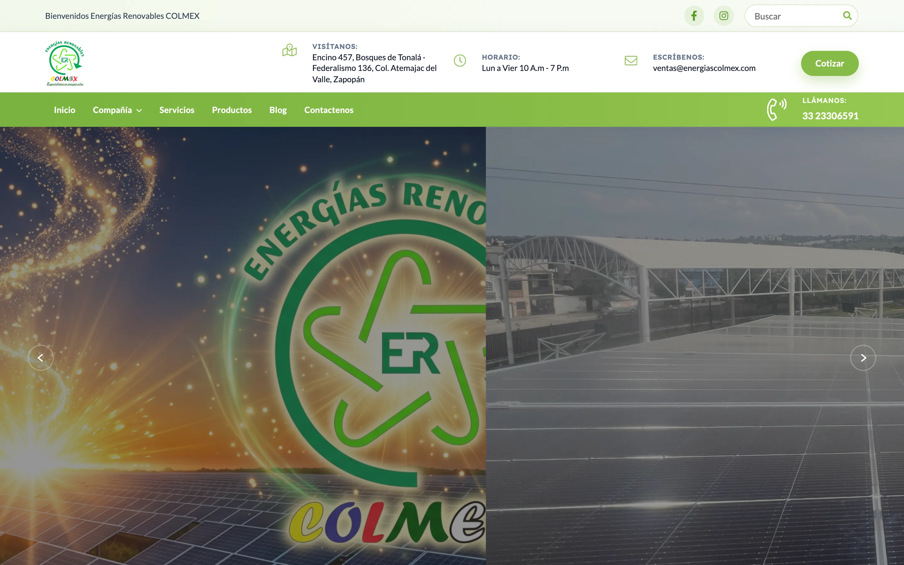 Captura del sitio de Energías Colmex