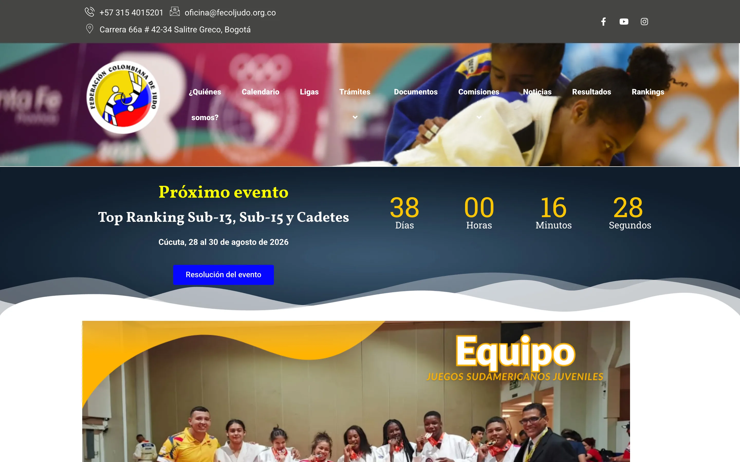 Captura del sitio de FECOLJUDO
