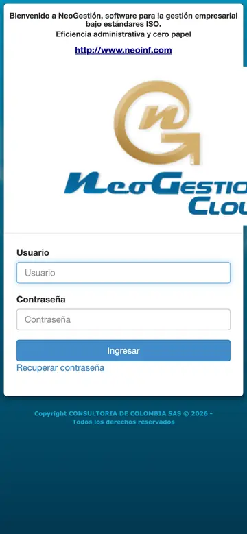 Versión móvil del sitio de Neogestión