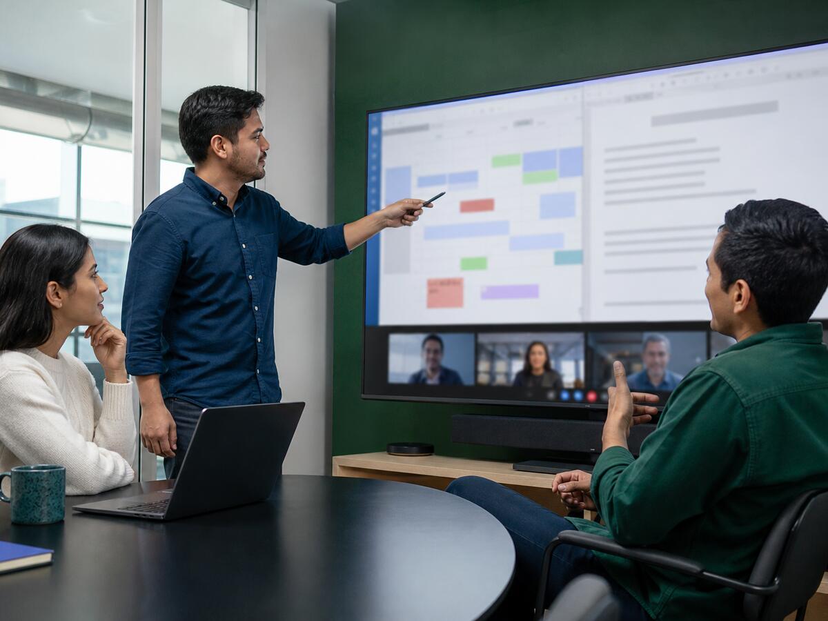 Pantalla con calendario, documentos y correo compartidos entre un equipo de trabajo