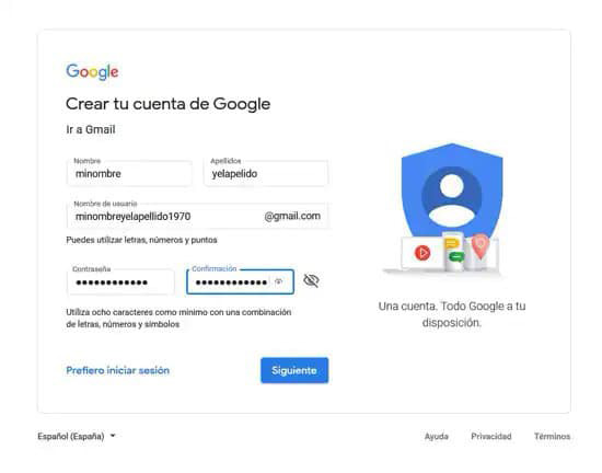 Crear una cuenta de Google