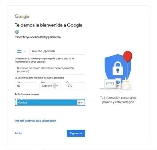 Crear una cuenta de Google