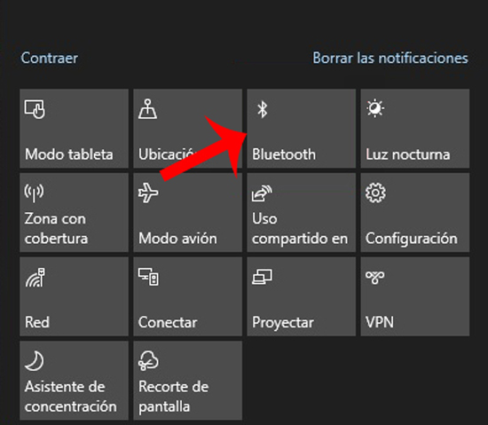 Activar el Bluetooth desde el panel de notificaciones de Windows 