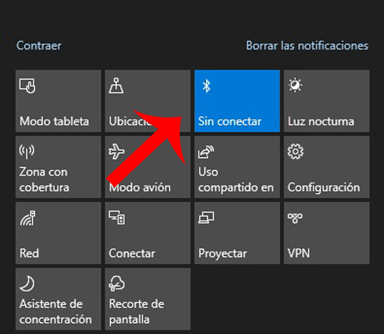 Activar el Bluetooth desde el panel de notificaciones de Windows 