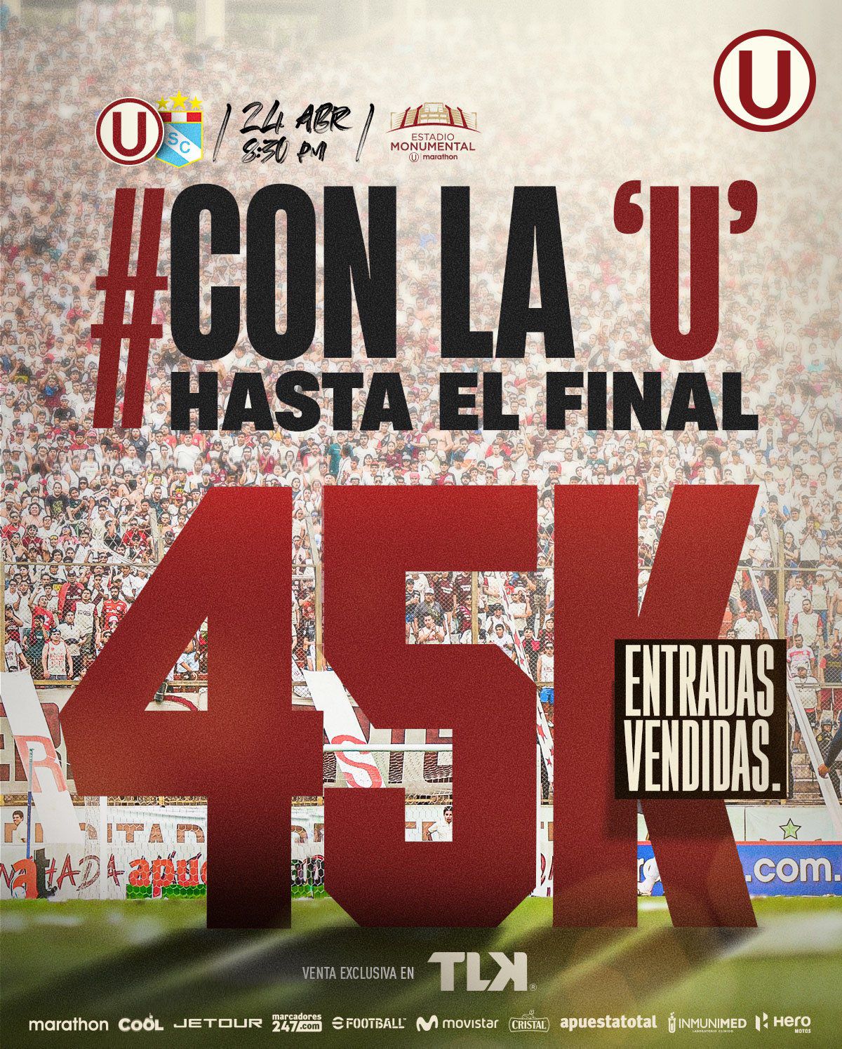 45 mil espectadores para Universitario vs Cristal por Liga 1.