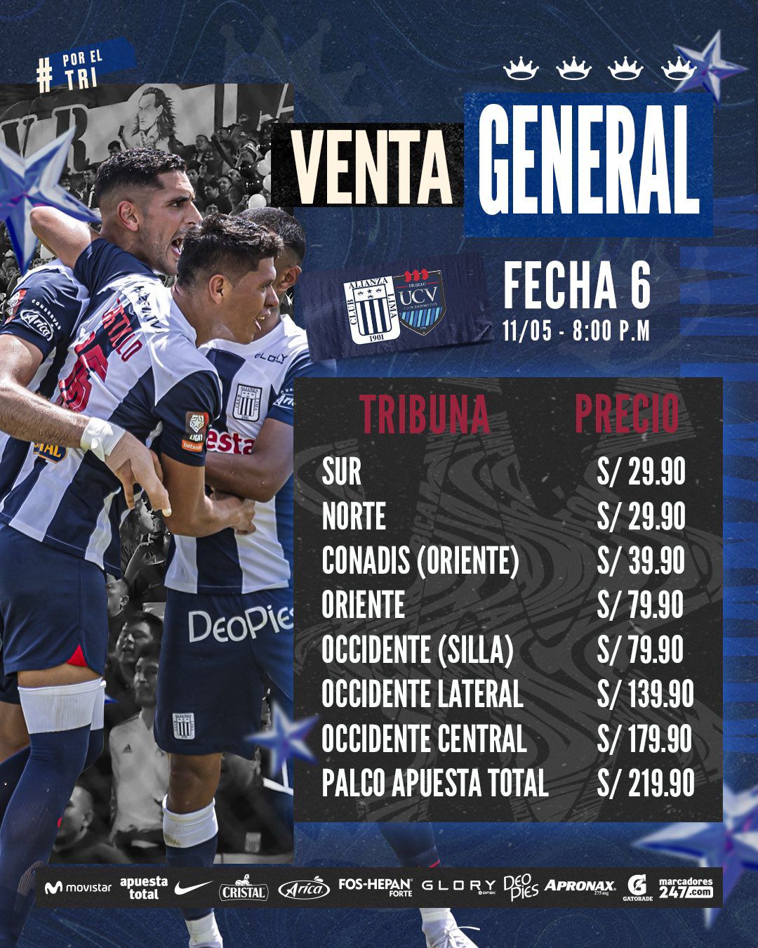 Precios de entradas para el Alianza Lima vs César Vallejo.