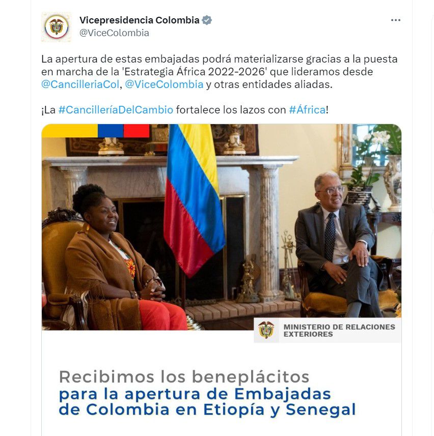 Francia Márquez liderará la apertura de embajadas de Colombia en África.