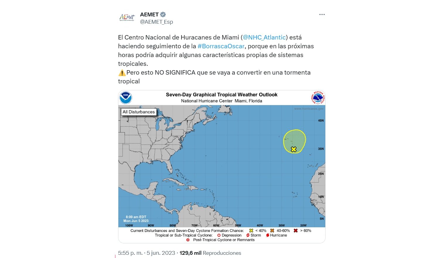 Tuit de la Agencia Estatal de Meteorología española.