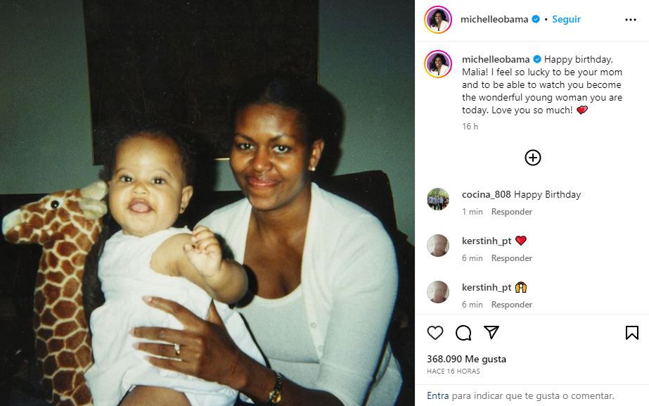 Michelle Obama expresó lo orgullosa que está de su hija Malia.