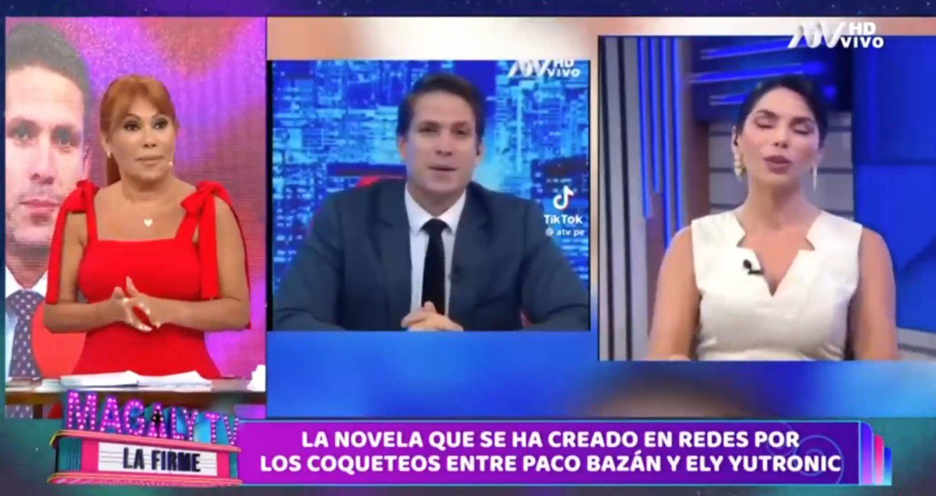 Magaly Medina advierte ‘coquetetos’ de Ely Yutronic hacia Paco Bazán, pero este aclara. (Captura: Magaly TV La Firme)