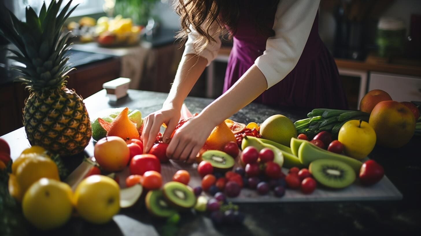 Equilibrio en la cocina: La foto muestra a una persona organizando frutas y verduras, destacando la armonía nutricional, la elección consciente de alimentos saludables y la importancia de las vitaminas para una vida sana. Explora la esencia de una dieta equilibrada. (Imagen Ilustrativa Infobae)