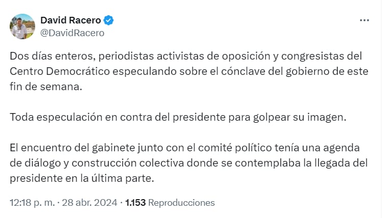 El representante David Racero aseguró que el presidente Gustavo Petro no está desaparecido - crédito red social X