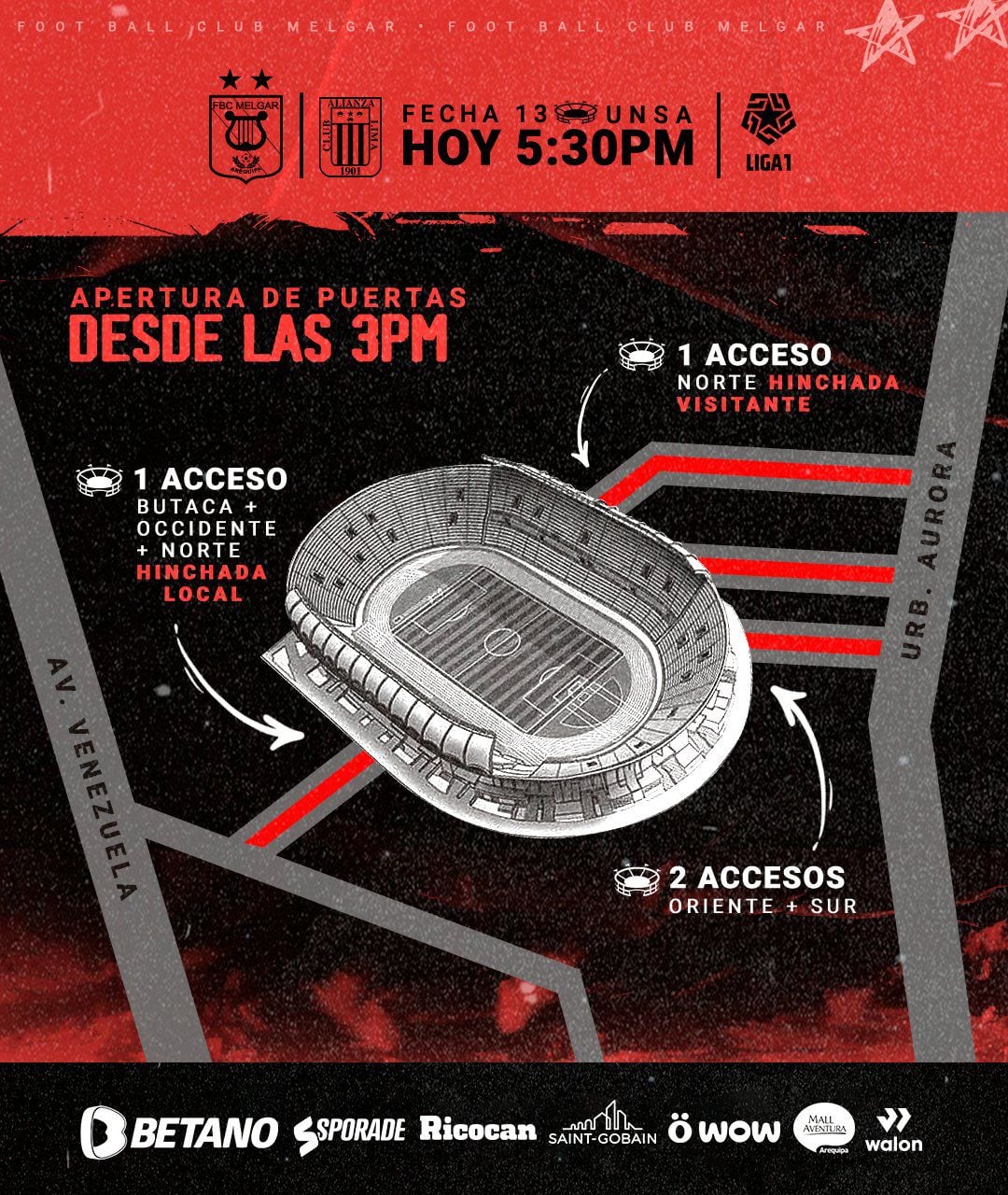 Rutas de acceso al Estadio Monumental de la UNSA para Alianza Lima vs Melgar.