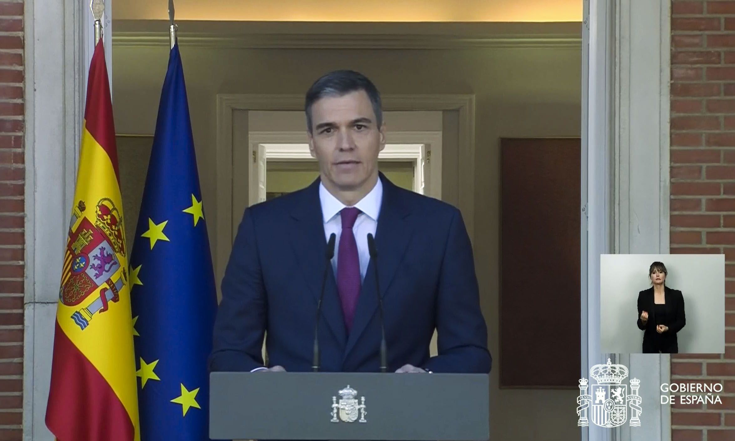 Captura de vídeo de la comparecencia del presidente del Gobierno español, Pedro Sánchez (EFE/Moncloa)
