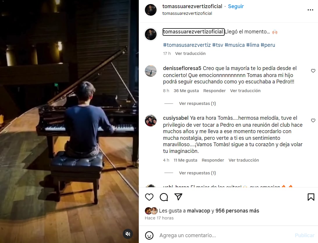 Tomás Suárez Vértiz, hijo de Pedro Suárez Vértiz, se lanza como solista y realizará su primer concierto.