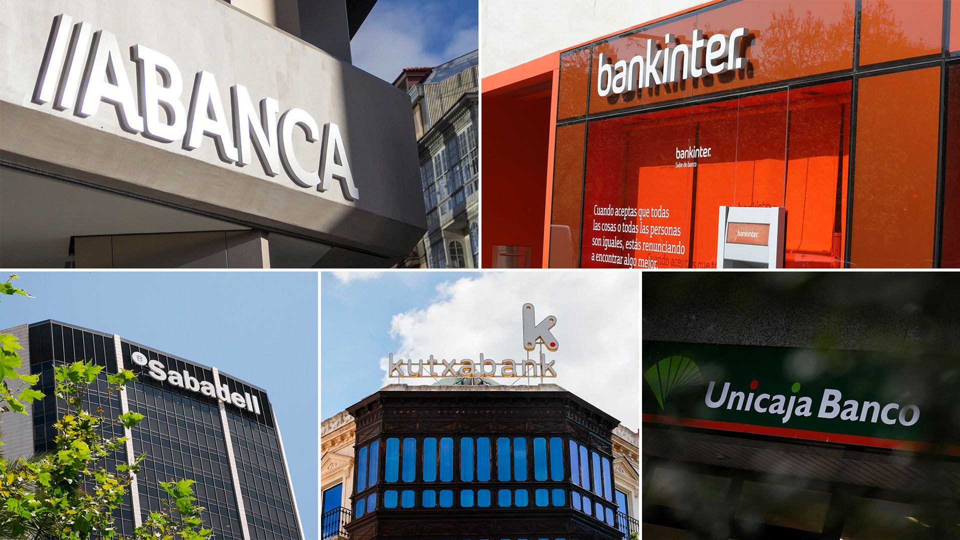 montaje bancos Sabadell, Bankinter, Kutxabank, Abanca y Unicaja