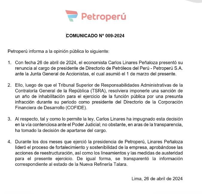 Petroperú emitió un comunicado