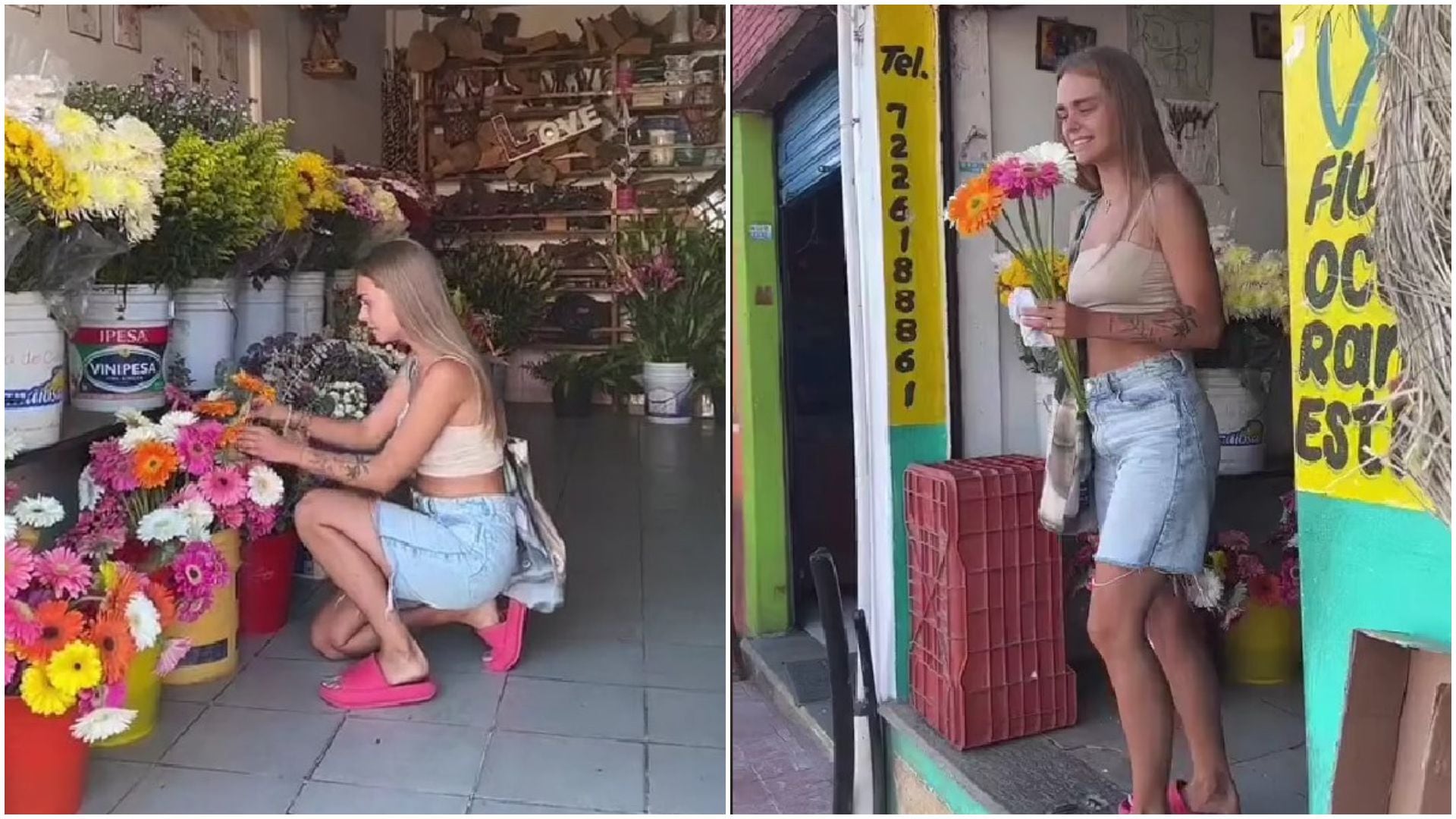 La joven regaló flores a las mujeres mexicanas. (Captura TikTok: mashagoriacheva)