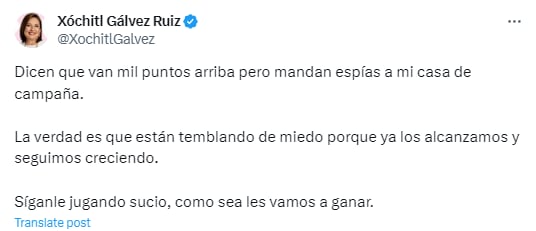 Xóchitl Gálvez sobre el envío de espías a su casa de campaña
 Xóchitl Gálvez, Elecciones México 2024