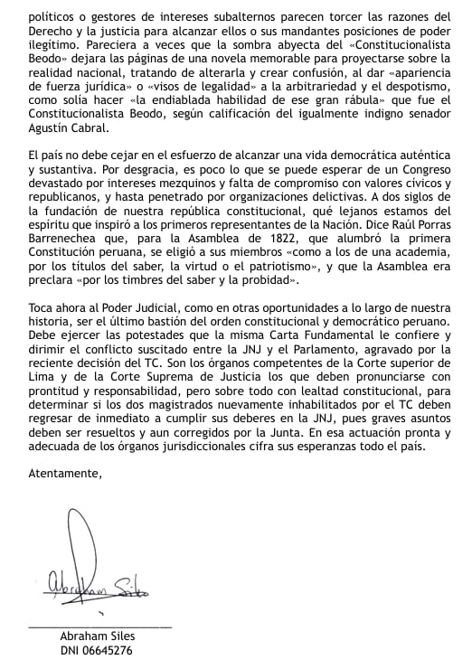 Carta de Abraham Siles