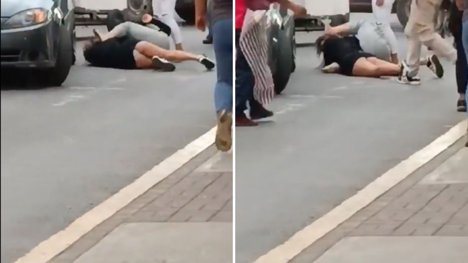 Mujeres se arrastraron por la calle durante una pelea - crédito captura de pantalla