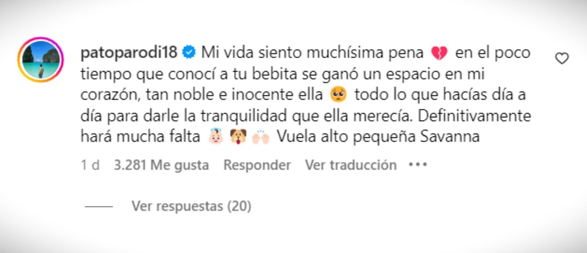 Patricio Parodi mandó emotivo mensaje a Luciana Fuster por la muerte de su mascota.