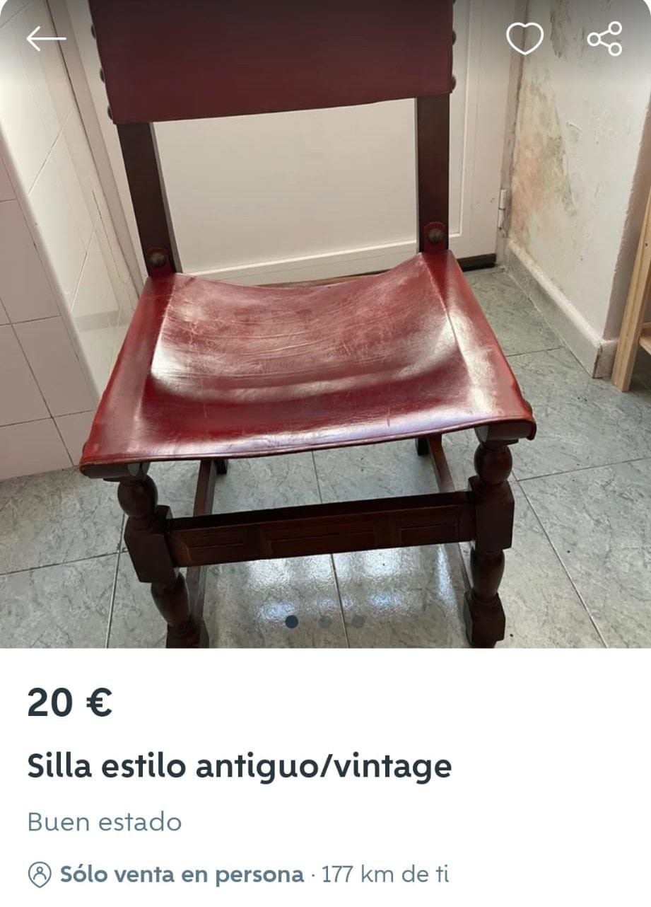 Una silla a la venta con una descripción que hizo que se volviera viral (X: @RubnTorresPrez)