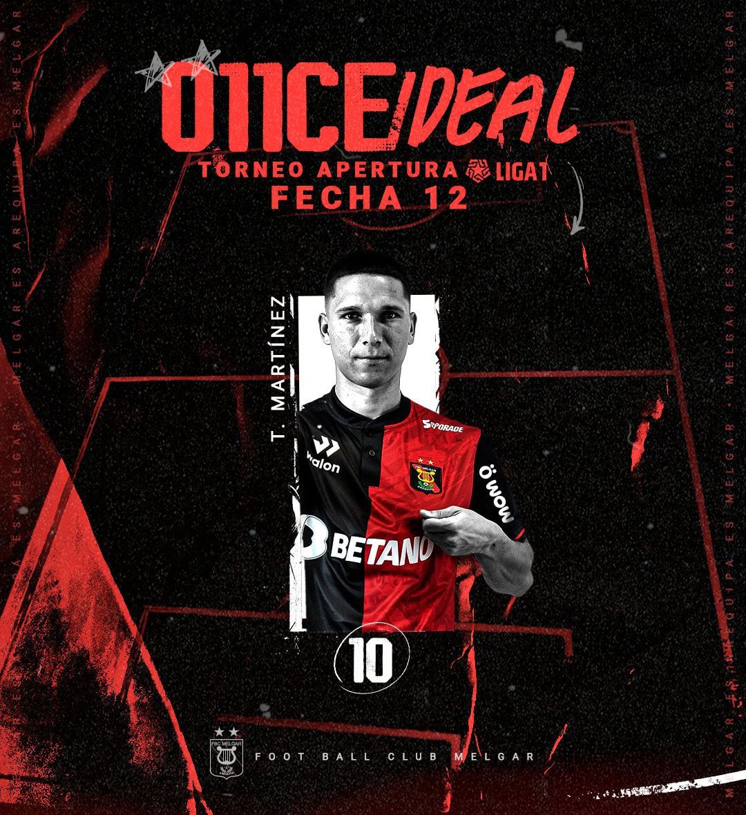 Tomás Martínez formó parte del once ideal de la fecha 12 de Liga 1 por su doblete en Melgar vs Atlético Grau.