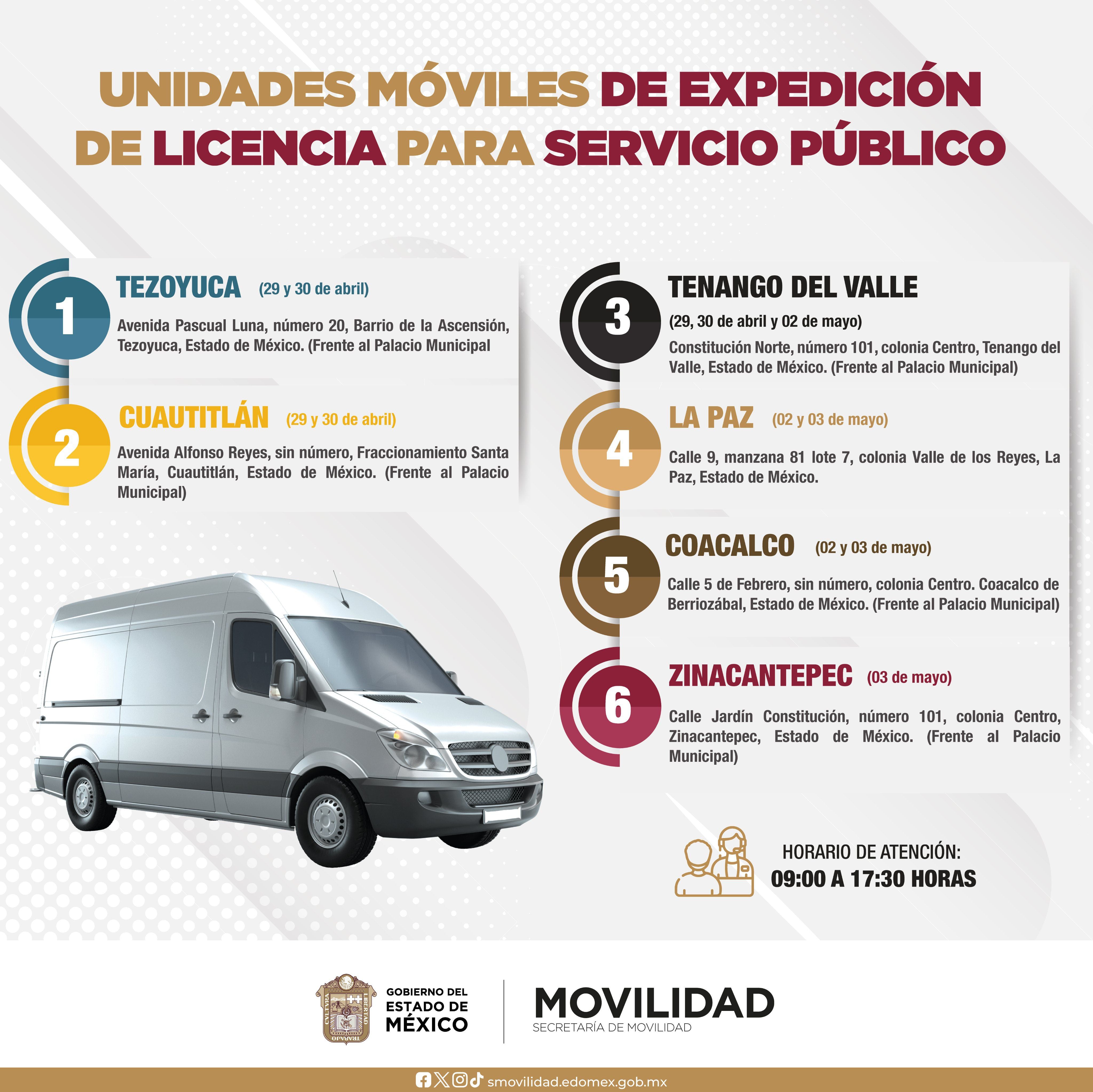 unidades móviles de expedición de licencias para servicio público.