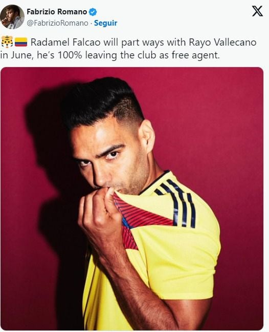 El experto en fichajes de fútbol habló sobre el futuro de Radamel Falcao García - crédito Fabrizio Romano / X