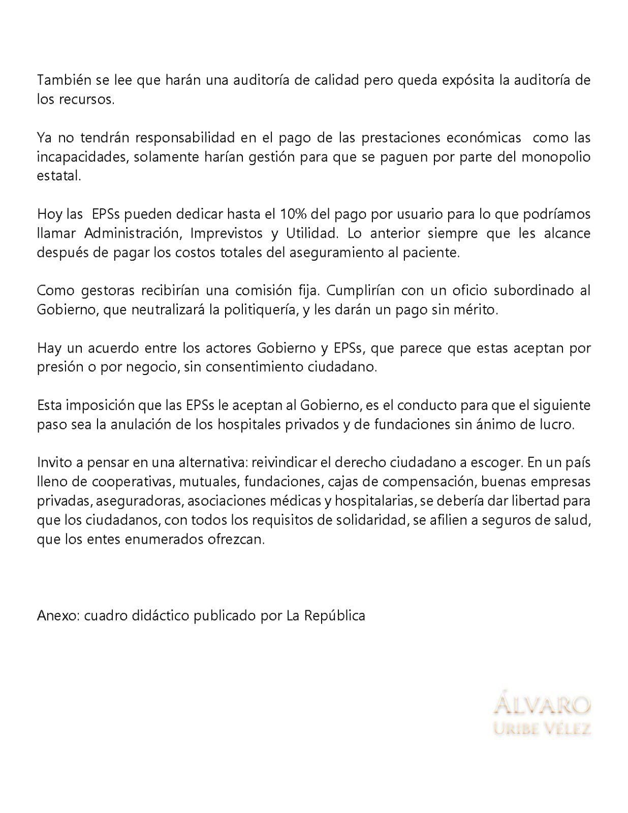 El exmandatario sugirió que la nueva reforma a la salud estatizará el servicio - crédito red social X