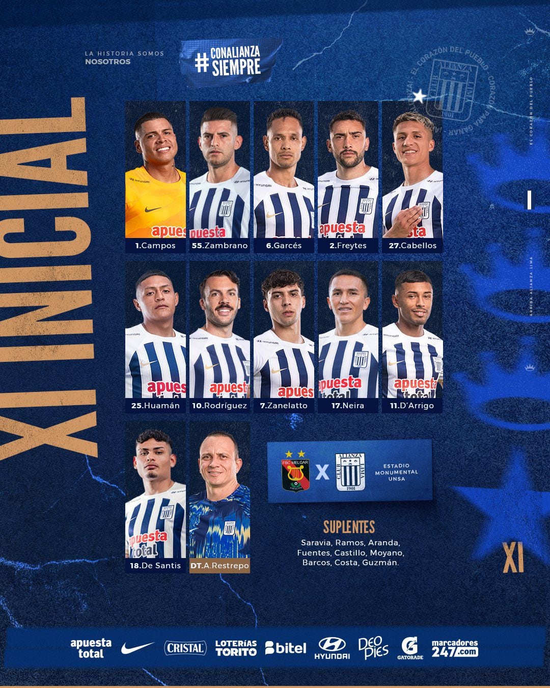 Alineación de Alianza Lima para enfrentar a Melgar.