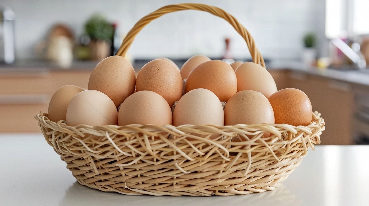 Huevos en canasta, símbolo de salud y nutrición esenciales en la dieta diaria. Estos elementos básicos en la cocina aportan proteínas y son vitales para una alimentación balanceada, reflejando su valor tanto en calidad como en economía. Palabras clave: salud y nutrición, dieta diaria, elementos básicos, aporte proteico, alimentación balanceada, valor económico, calidad alimentaria, indispensables en cocina, contribución nutricional, eficiencia de costos. (Imagen ilustrativa Infobae)