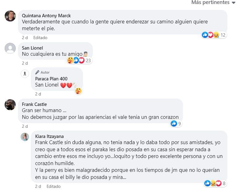 Comentarios por la muerte de Paraca Plan