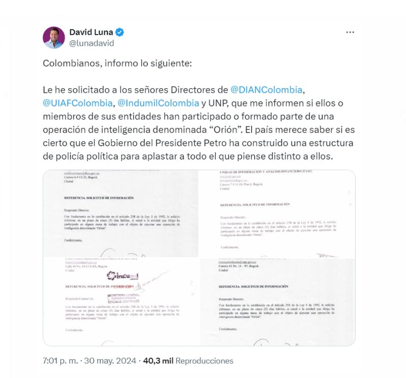 El senador enfatizó la importancia de la transparencia y el derecho del país a conocer la verdad sobre estas acusaciones - crédito @lunadavid/X