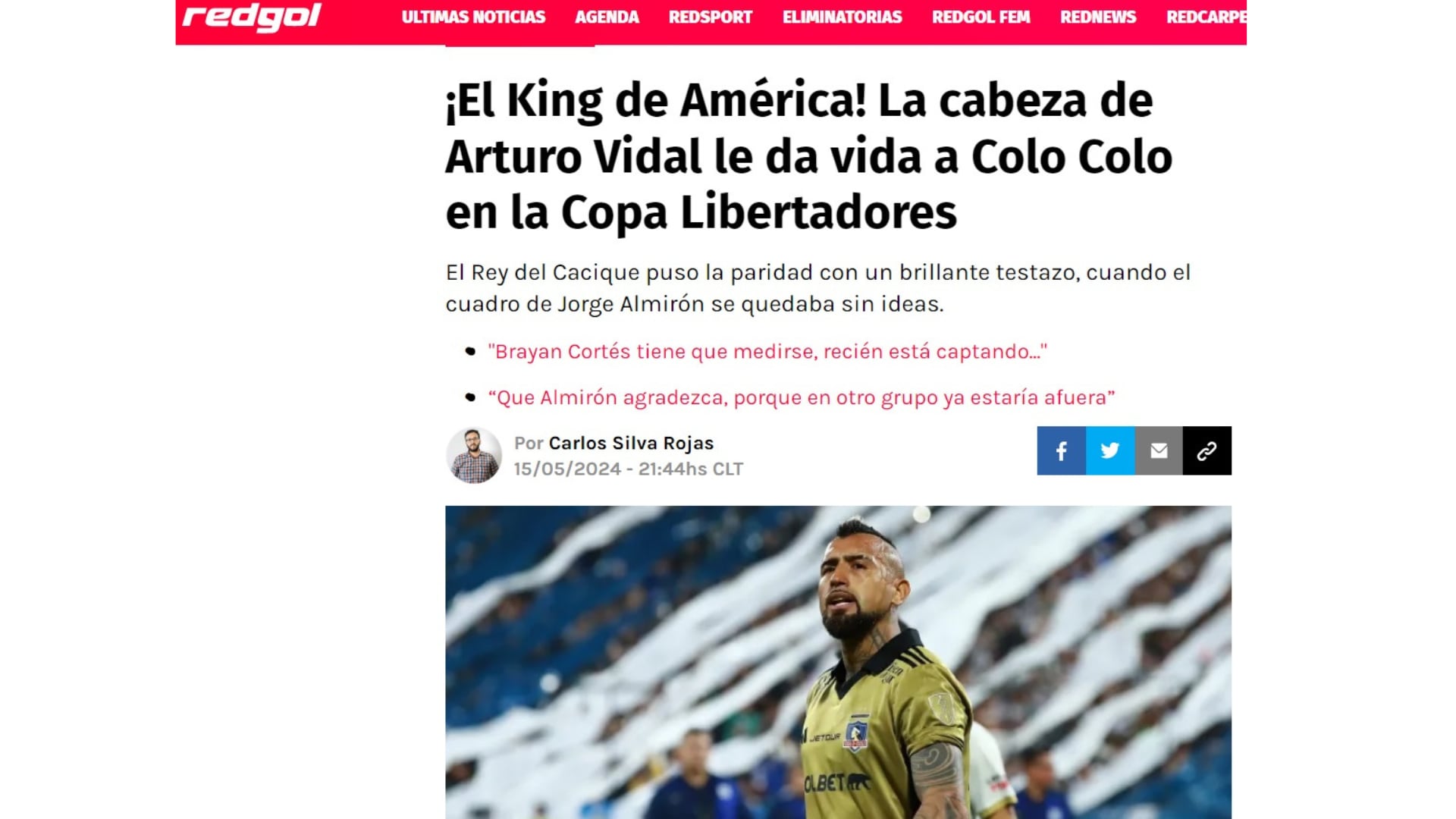 'RedGol' sobre Alianza Lima vs Colo Colo por Copa Libertadores 2024.