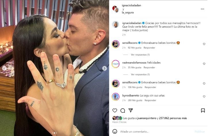 La pareja se comprometió delante de las cámaras el pasado 2 de mayo - crédito @ignaciobaladan/Instagram