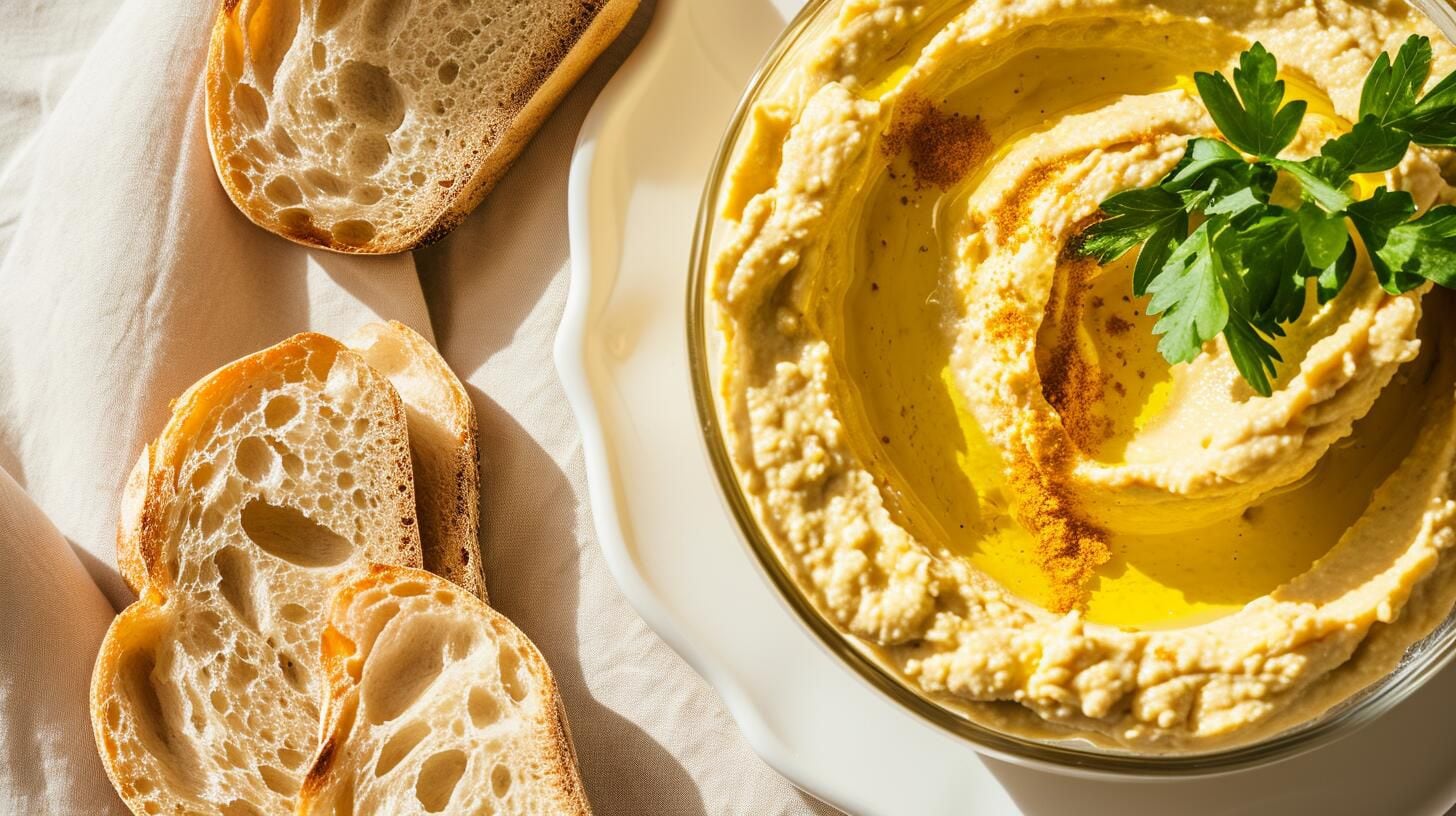 Explora la deliciosa combinación de hummus y pan casero, una fusión gastronómica que resalta la creatividad en la cocina. Descubre cómo estas recetas elevan la experiencia alimentaria con nutrición y sabores únicos. (Imagen Ilustrativa Infobae)