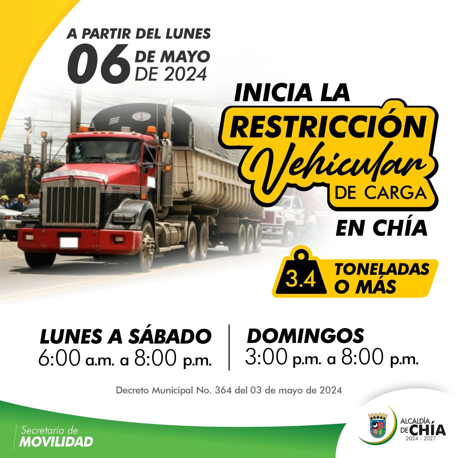 Restricción vehículos de carga Chía - crédito Alcaldía de Chía