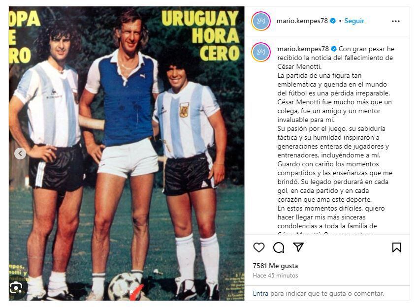 mario alberto kempes muerte menotti