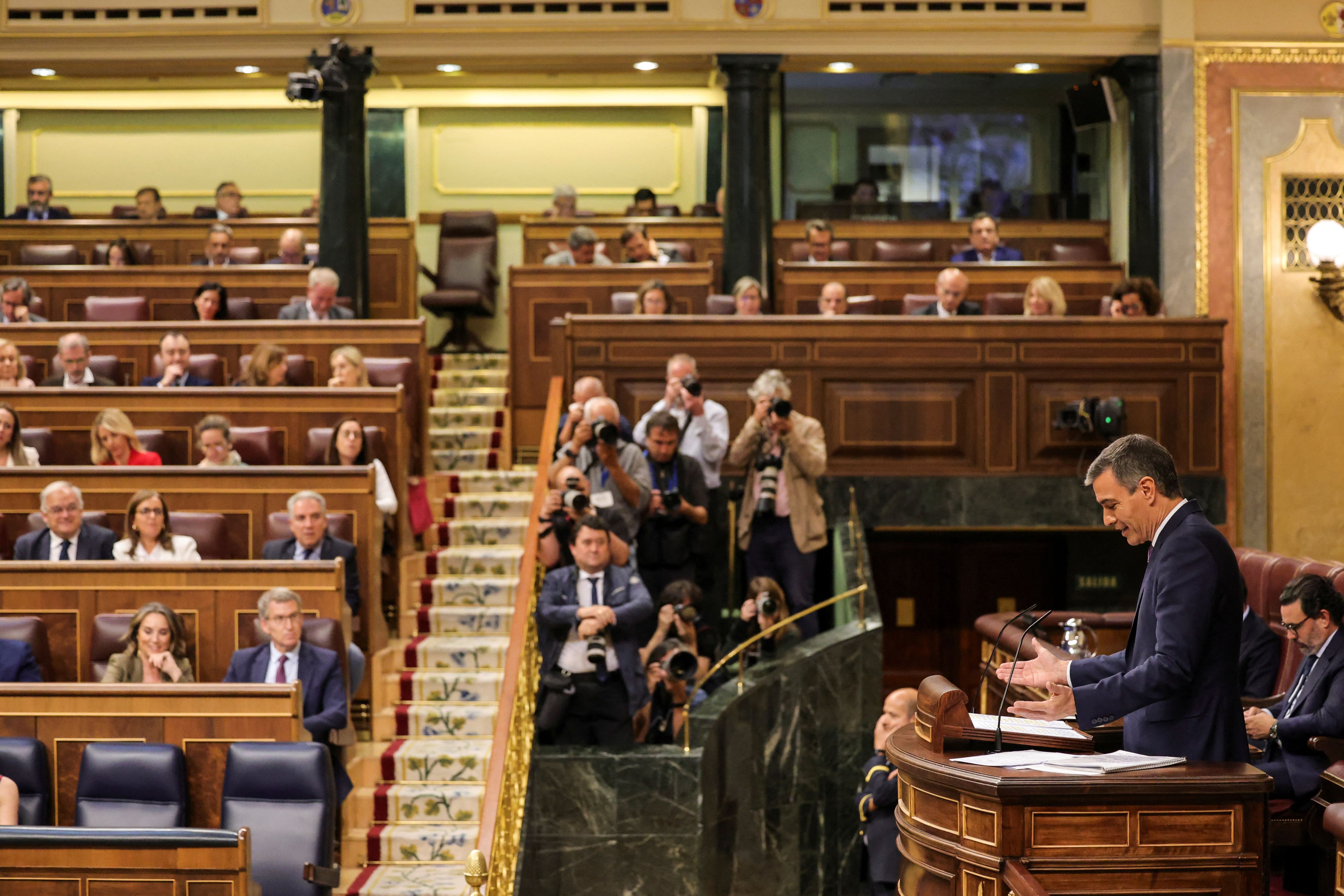 Pedro Sánchez, presidente del Gobierno, este miércoles en el Congreso de los Diputados. (Reuters/Violeta Santos Moura)