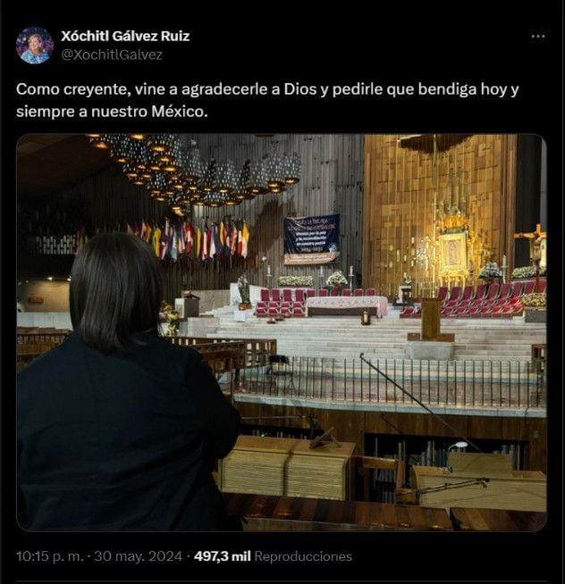 Xóchitl Gálvez publicó una foto de ella en la Basílica de Guadalupe. | Captura de pantalla