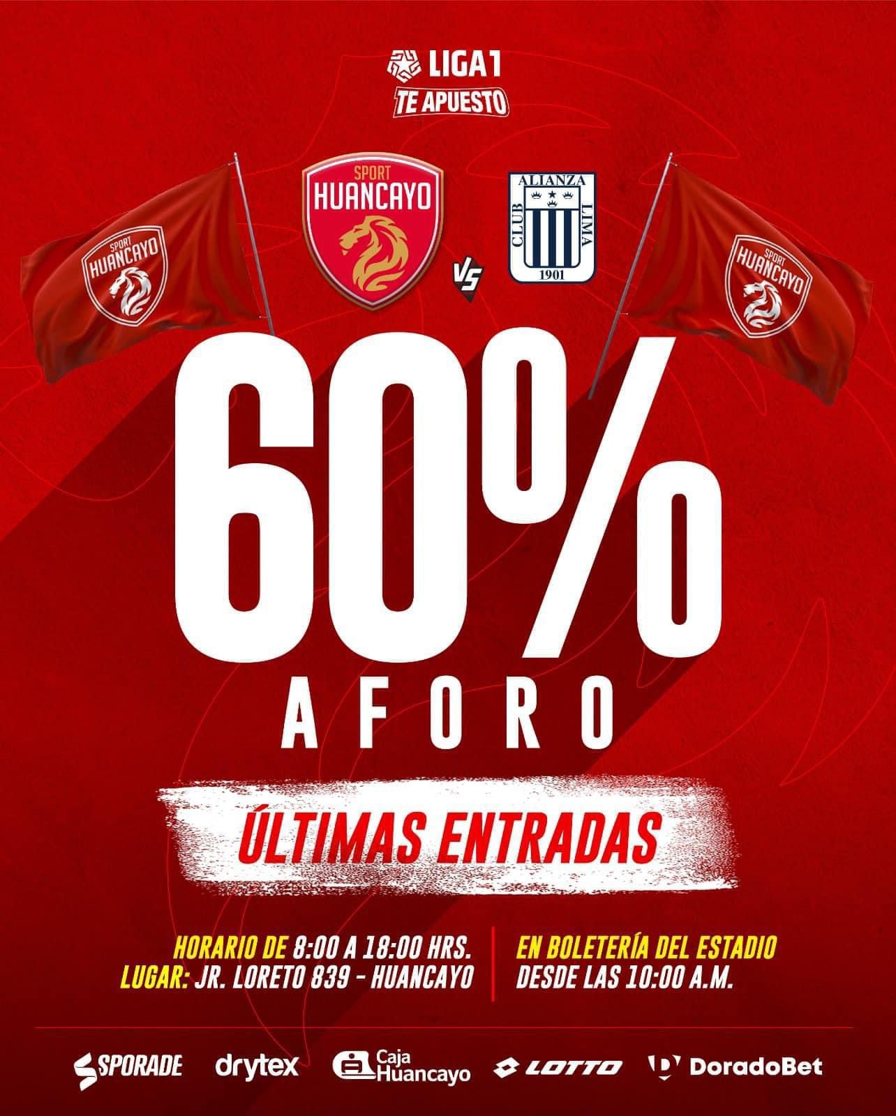 Se vendieron 60% de las entradas para el Alianza Lima vs Sport Huancayo por Liga 1.