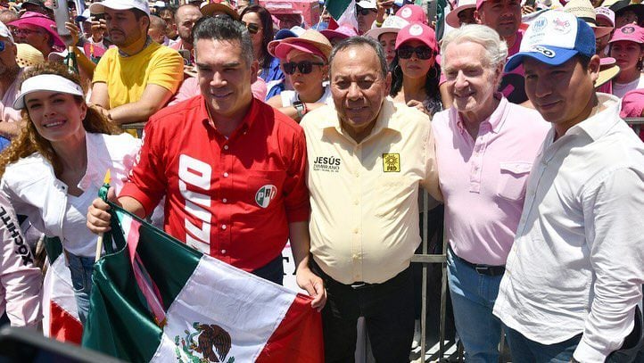 Foto de dirigentes del PRI, PAN y PRD en la Marea Rosa