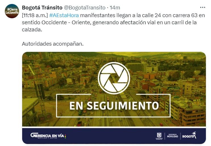 Trino autoridades de tránsito en Bogotá