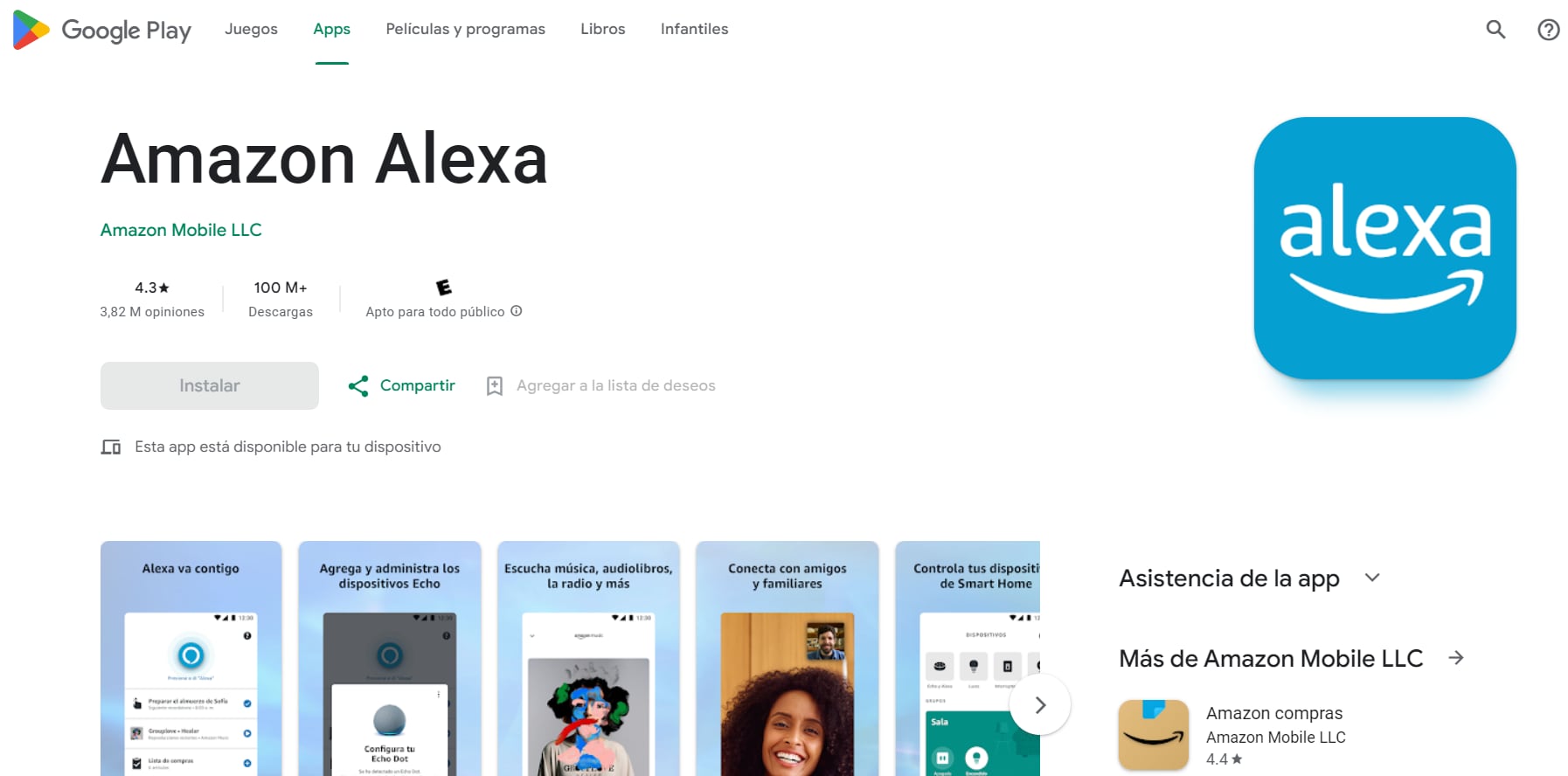 En Play Store y App Store se encuentra la aplicación de Alexa. (Play Store)