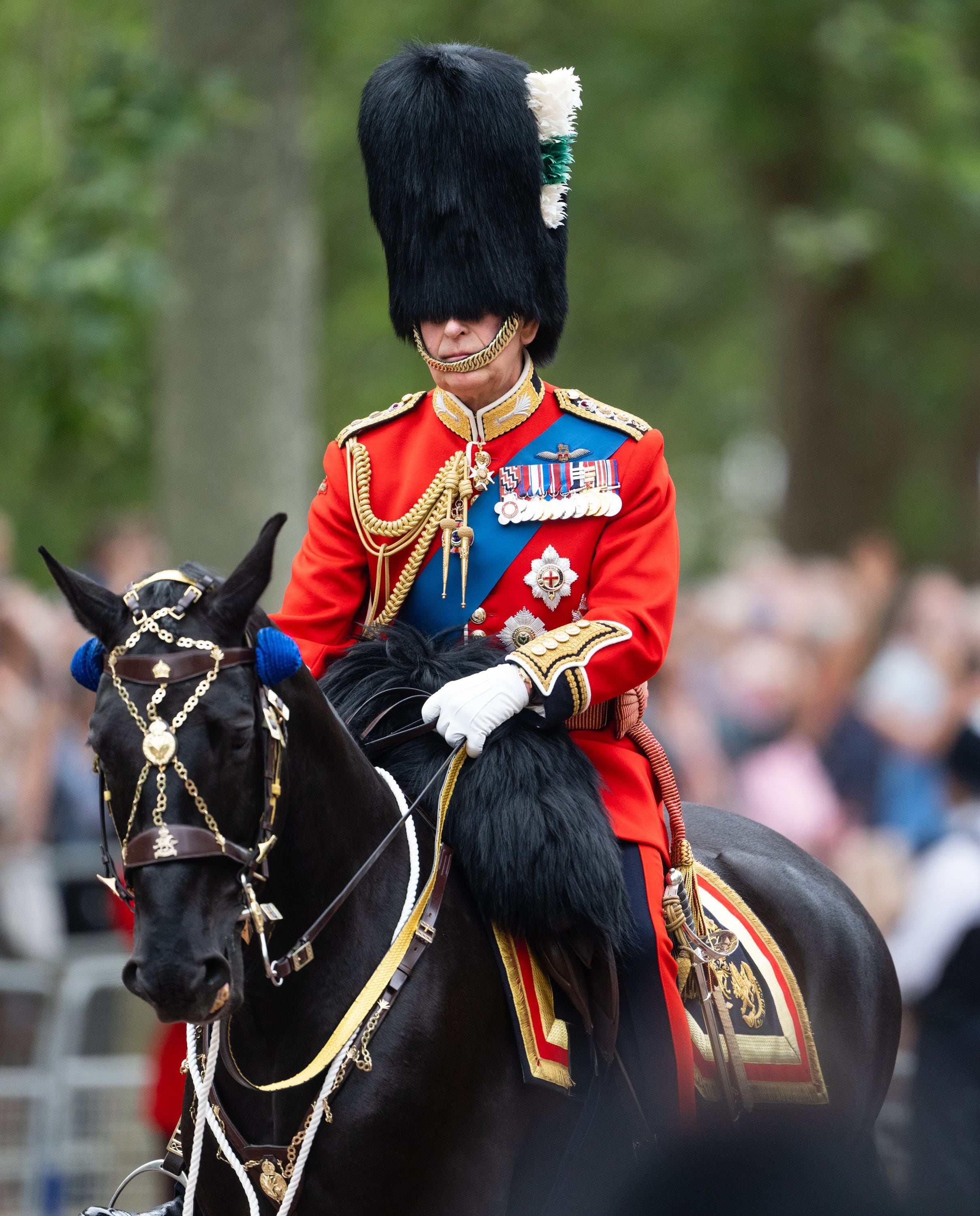 LONDON, ENGLAND - JUNE 17: King Charles III during Trooping the Colour on June 17, 2023 in London, England. Trooping the Colour is a traditional parade held to mark the British Sovereign's official birthday. It will be the first Trooping the Colour held for King Charles III since he ascended to the throne. (Photo by Samir Hussein/WireImage)