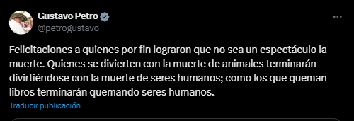 Gustavo Petro celebró la prohibición comparándolas con la quema de libros y seres humanos - crédito @petrogustavo/X