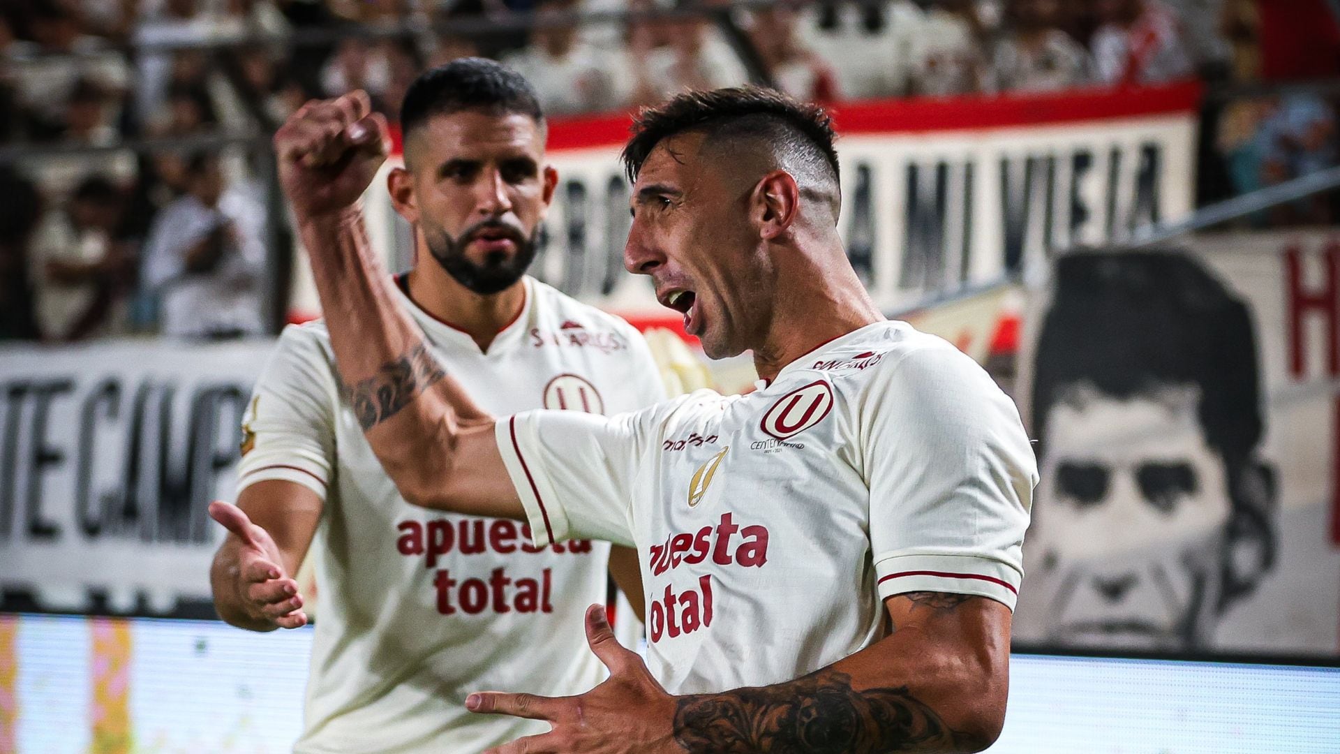 Diego Dorregaray celebra su gol contra Melgar por la fecha 4 del Torneo Apertura 2024.