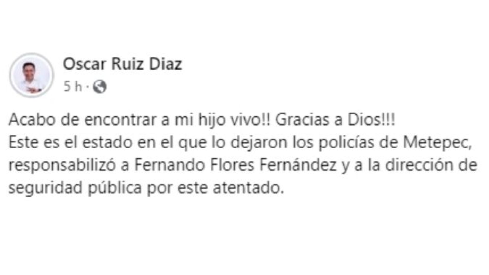 Mensaje de Óscar Ruiz Díaz en redes sociales